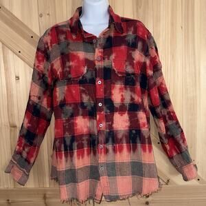 Gypsy Junkies Distressed Thrashed Red Black Flannel Shirt Shacket Grunge Top M
